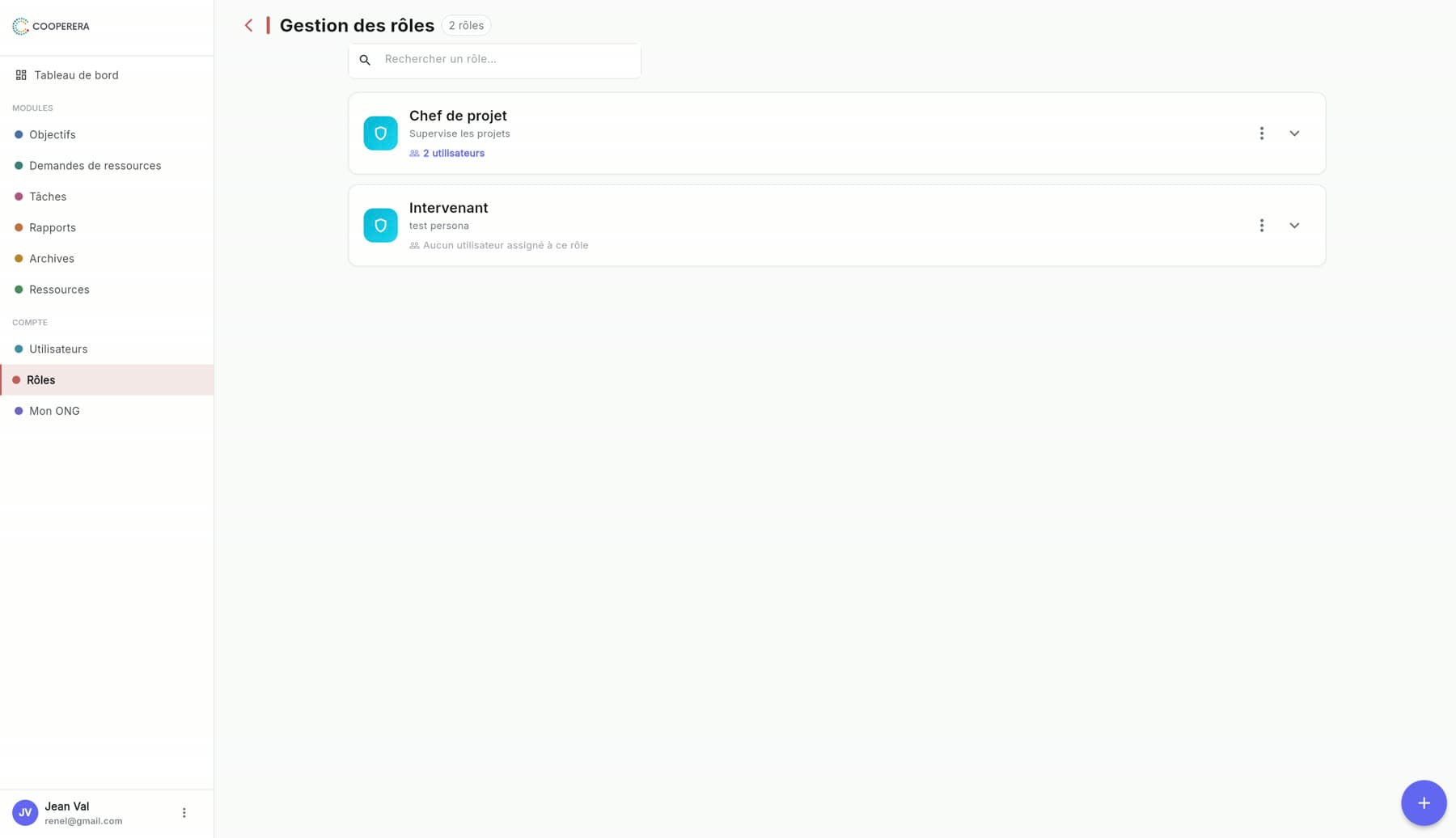 Cooperera — gestion des rôles et des droits de chaque membre