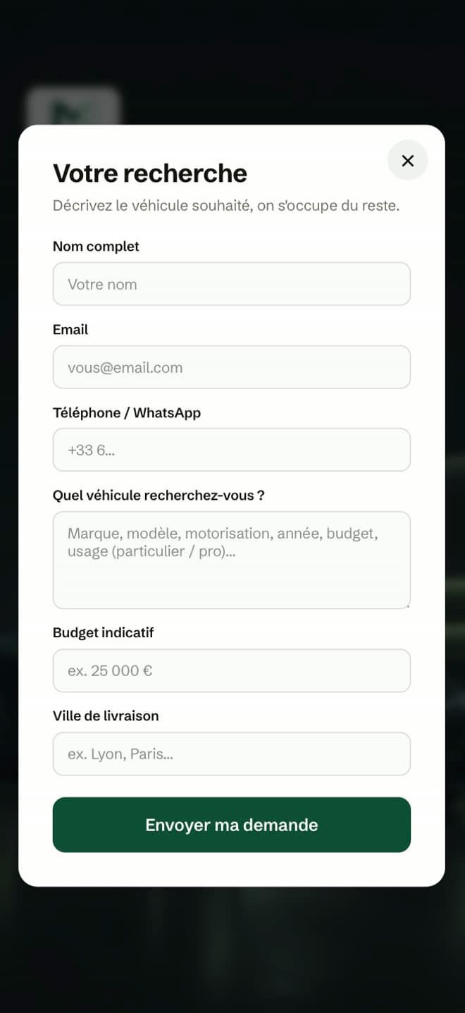 Metanoia Motors — demande de recherche de véhicule
